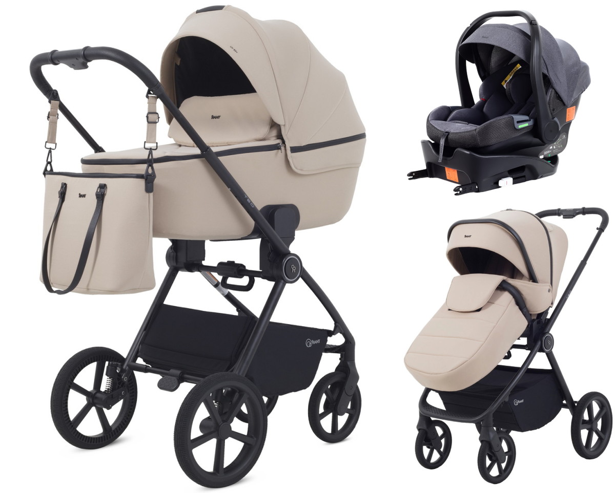 Детская коляска Rant Teo Soft 4 в 1 с автокреслом Carry Pro Graphite и базой Beige