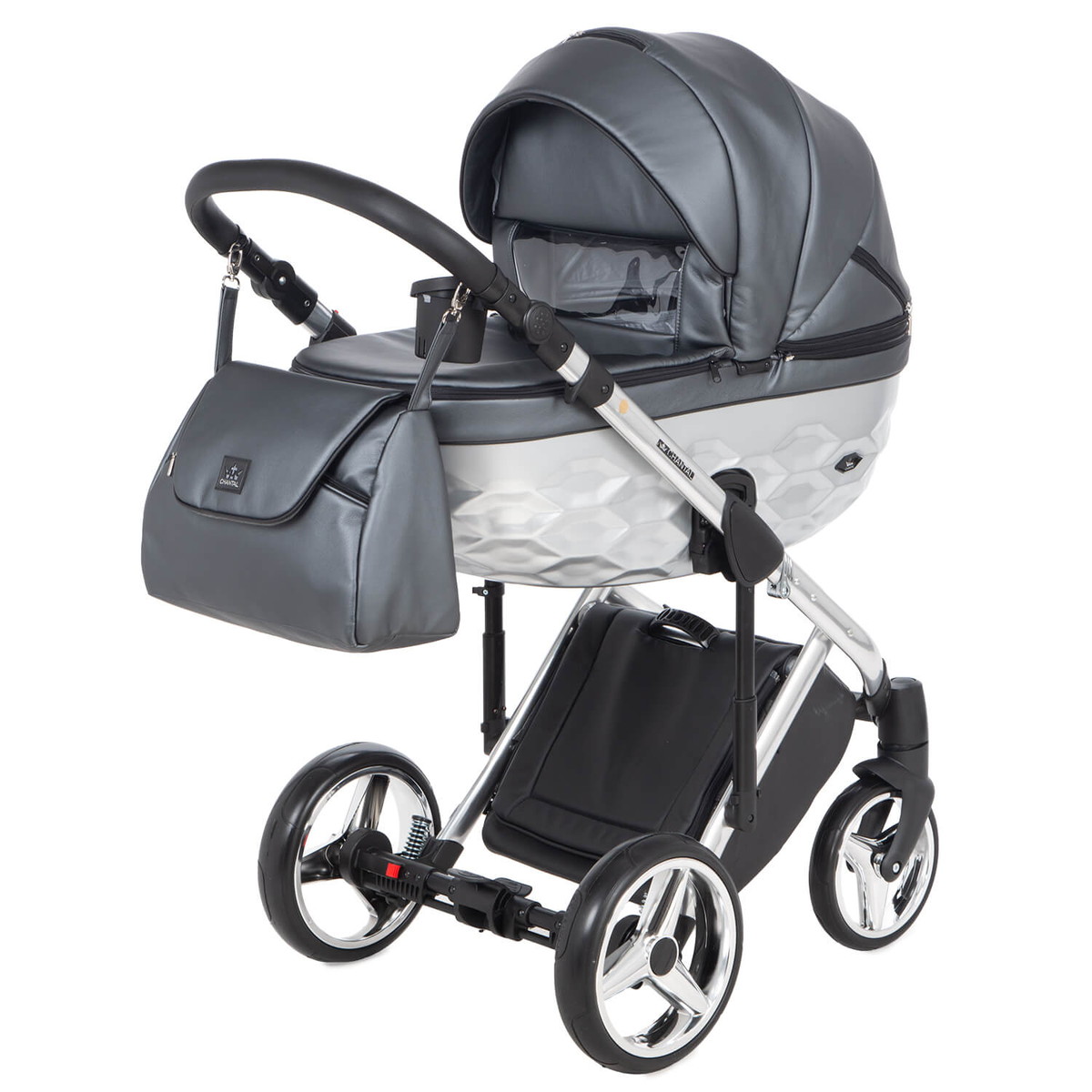 Детская коляска Adamex Chantal Star Collection 2 в 1 STAR103 (Т.СЕР.ПЕРЛ.КОЖА+ХРОМ РАМА)