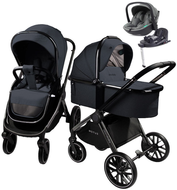Детская коляска AmaroBaby Motus V2 4 в 1 с автокреслом Rant Miro Olive и базой серый