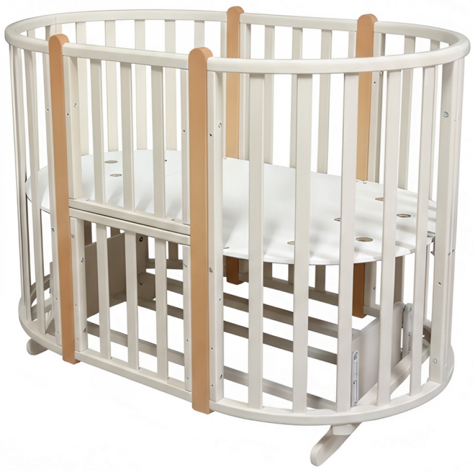 Детская кроватка-трансформер Антел Иван Царевич 4 в 1 маятник поперечный,колеса кашемир/бук