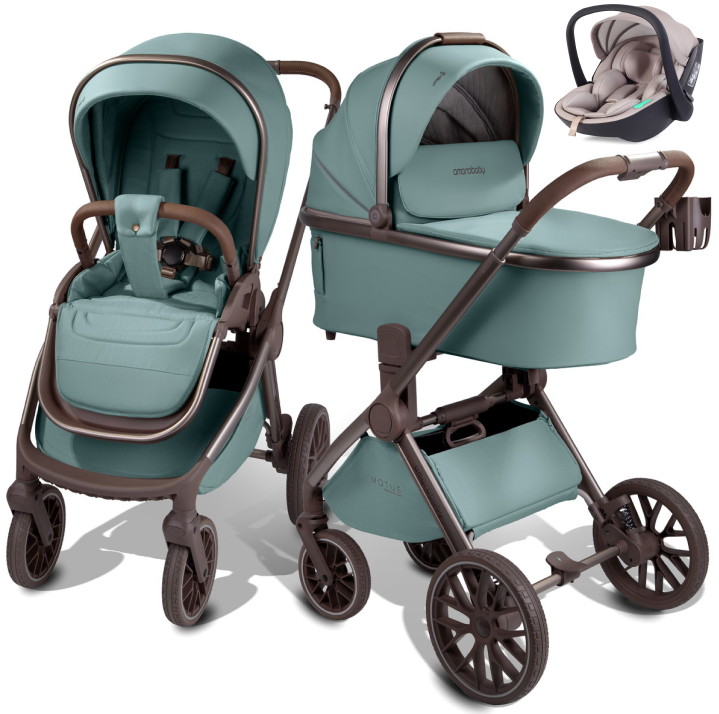 Детская коляска AmaroBaby Motus Premium Ecco Exclusive 3 в 1 с автокреслом Rant Miro Beige лагуна