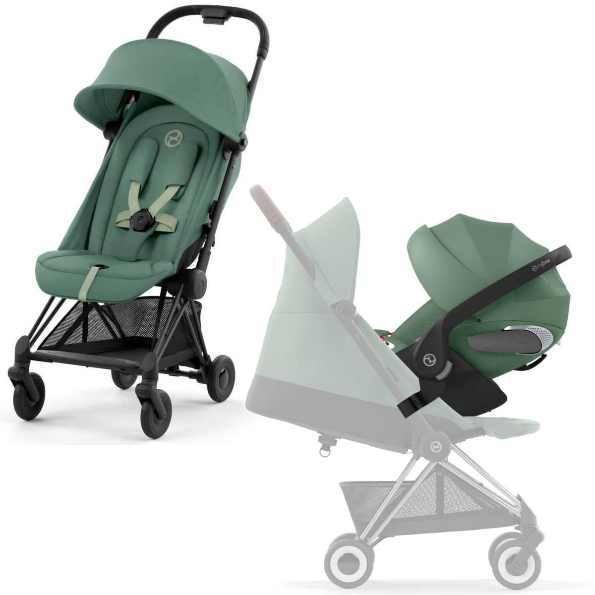 Коляска Cybex Coya Matt Black Frame Cloud T i-Size Leaf Green Plus Leaf Green с дождевиком и бампером