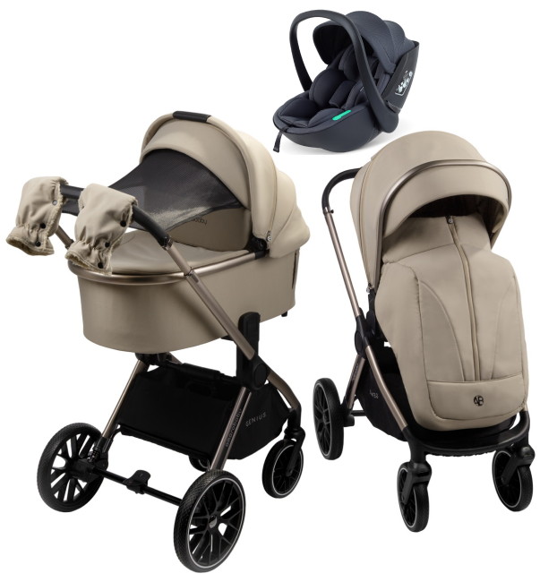 Детская коляска AmaroBaby Genius 3 в 1 с автокреслом Rant Miro Dark Grey бежевый