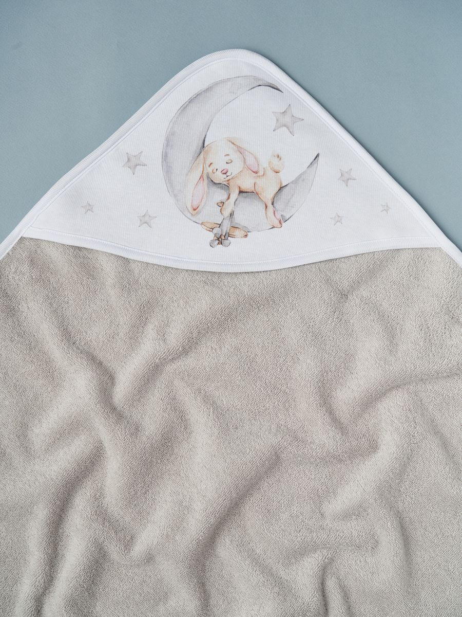 Пелёнка с уголком Little Star Зайка на луне 100х100 61651 (ЧЗ-мз) серая махра/серый