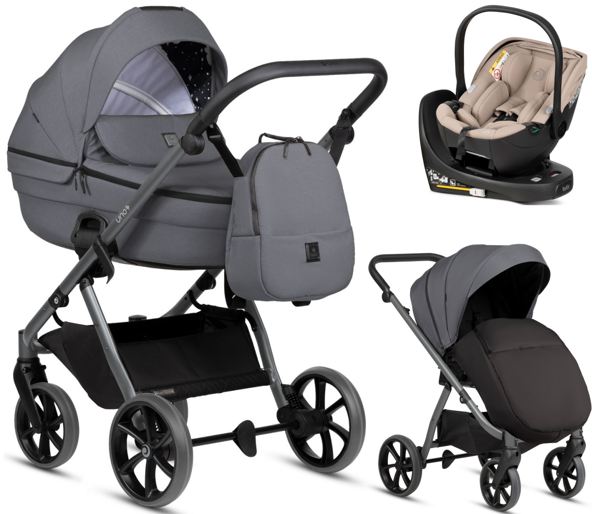 Детская коляска Tutis Uno 6 Plus Essential collection 4 в 1 с автокреслом Beno Beige и базой 1602169 Antracite с сумкой