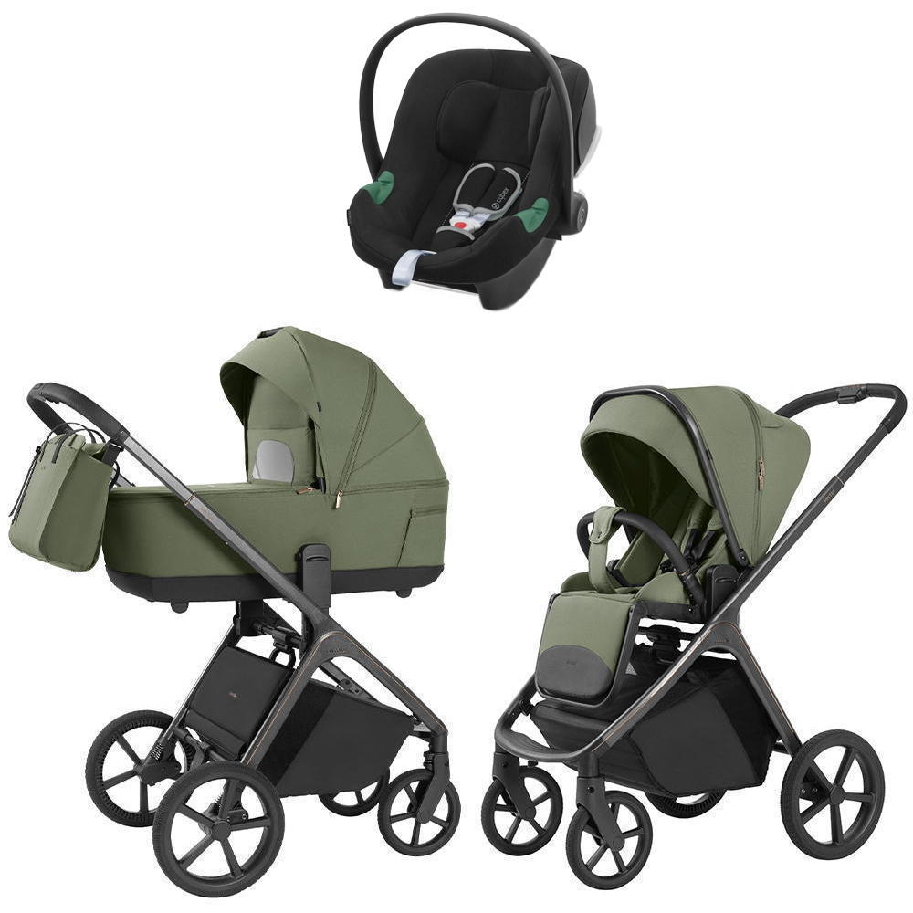 Коляска Carrello Vector 2025 CRL-6551 и автокресло Cybex Aton B2 Volcano Black 3 в 1 Field Green