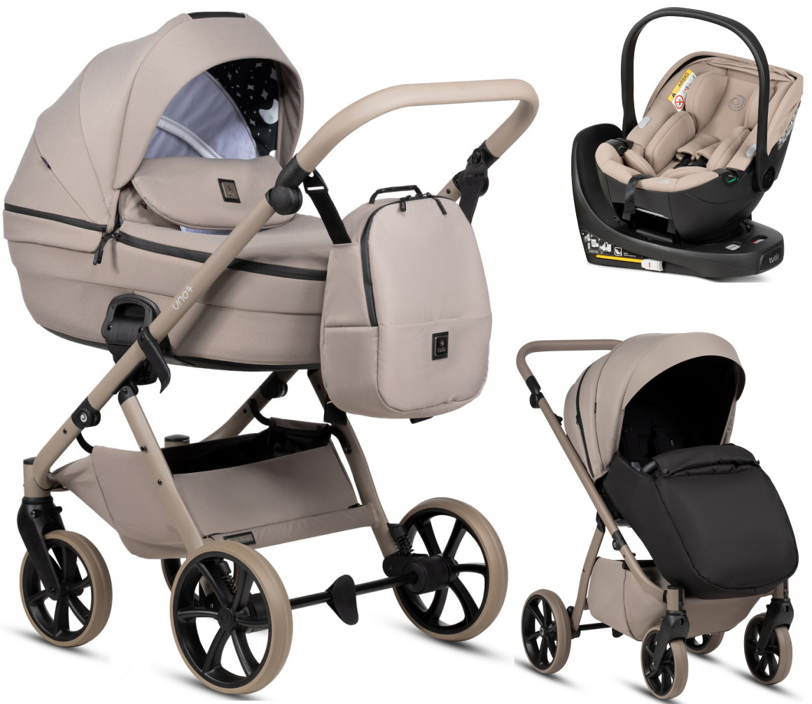 Детская коляска Tutis Uno 6 Plus Essential collection 4 в 1 с автокреслом Beno Beige и базой 1602172 Taupe с сумкой