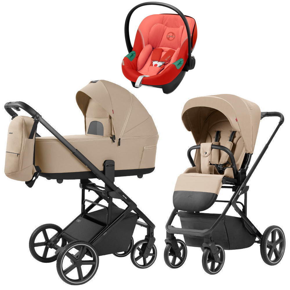 Коляска Carrello Alfa CRL-6522 2025 Cybex Aton S2 i-Size Hibiscus Red 3 в 1 Natural Beige