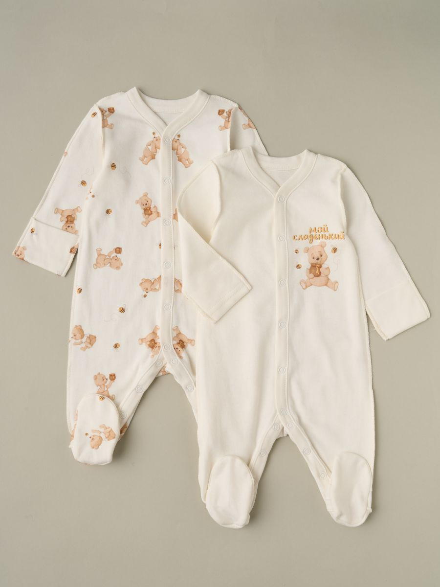 Комбинезон на кнопках LittleStar Мишка Мед (интерлок) 2 шт 30032 (ЧЗ-мз) крем 56