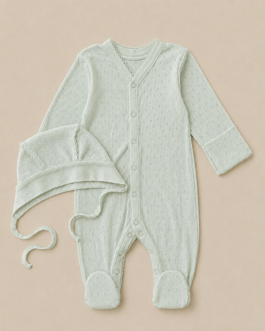Комбинезон и чепчик Little Star Ажур 325016 (ЧЗ-мз) фисташковый 62