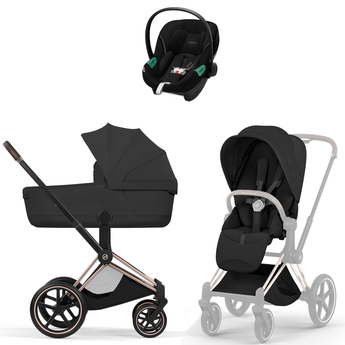 Коляска Cybex Priam V Rosegold Style Aton S2 Moon Black 3 в 1 Sepia Black
