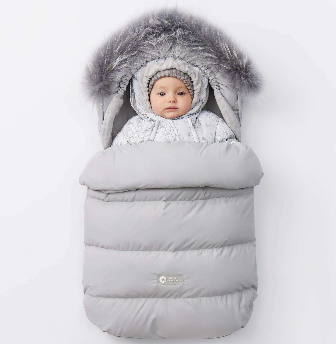 Конверт детский Happy Baby зимний с меховым вкладышем 89082 серый/gray