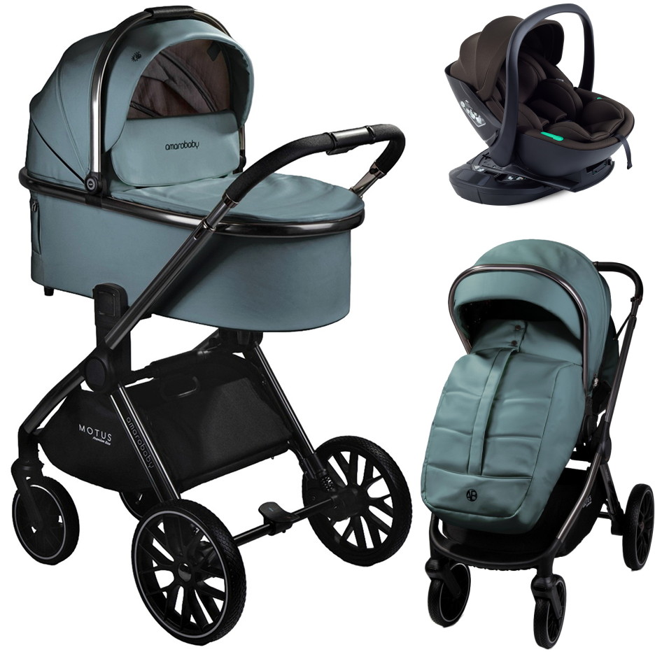 Детская коляска AmaroBaby Motus Premium Ecco 4 в 1 с автокреслом Rant Miro Brown и базой лагуна
