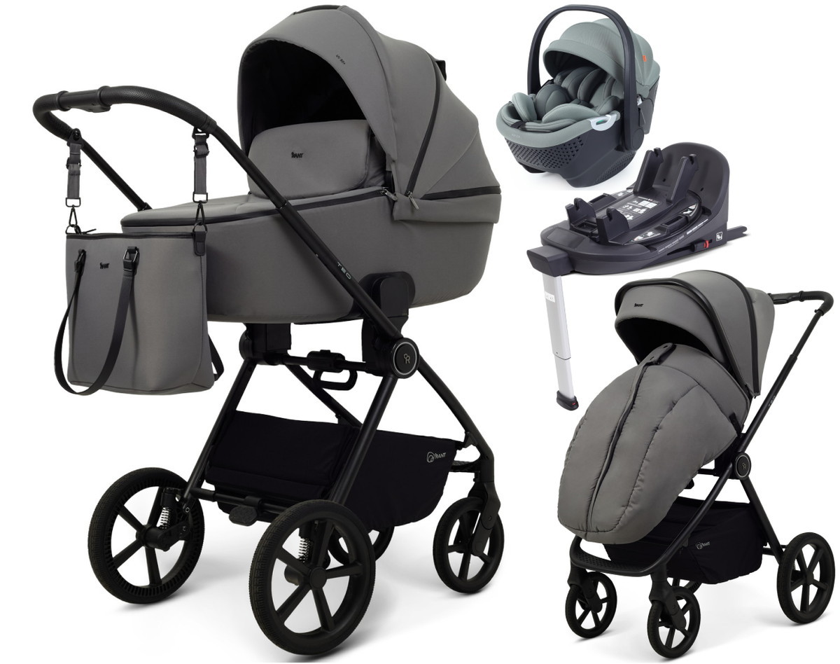 Детская коляска Rant Teo Soft 4 в 1 с автокреслом Aster Zero Olive и базой Grey