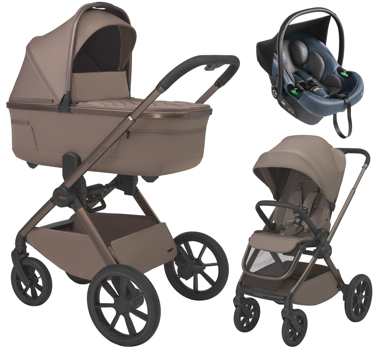 Детская коляска 3 в 1 Espiro Clodi и автокресло Pi Gray blue 08 fashionable brown