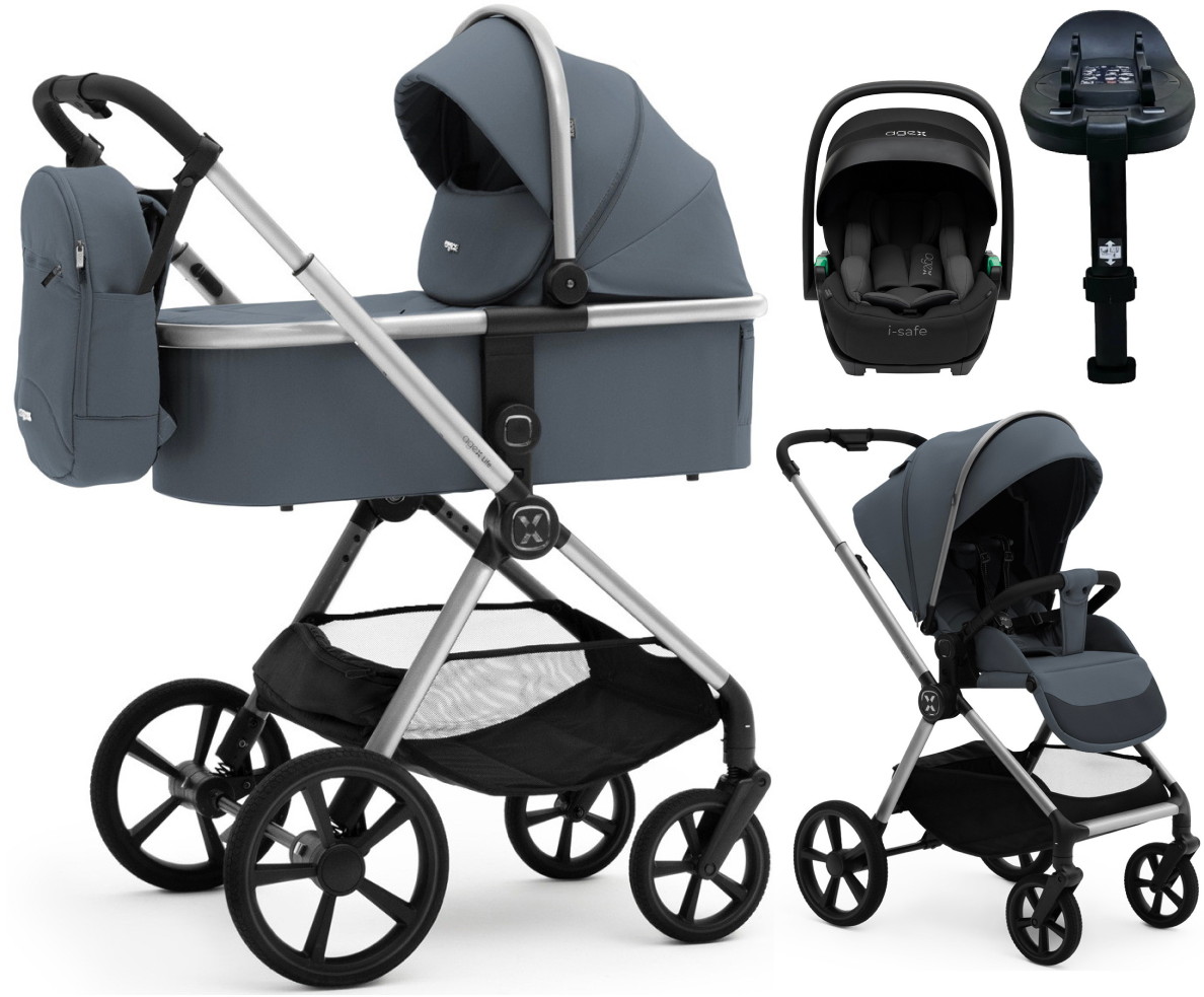 Коляска Agex Life 4 в 1 хромированная рама с автокреслом i-Safe S Black и базой ALG590 Chrome Grey (Серый)