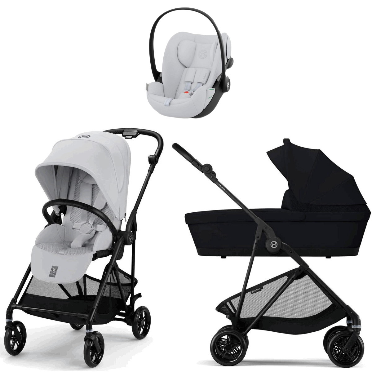 Коляска Cybex Melio Carbon Cloud G i-Size Fog Grey 3 в 1 Fog Grey/Magic Black с дождевиками
