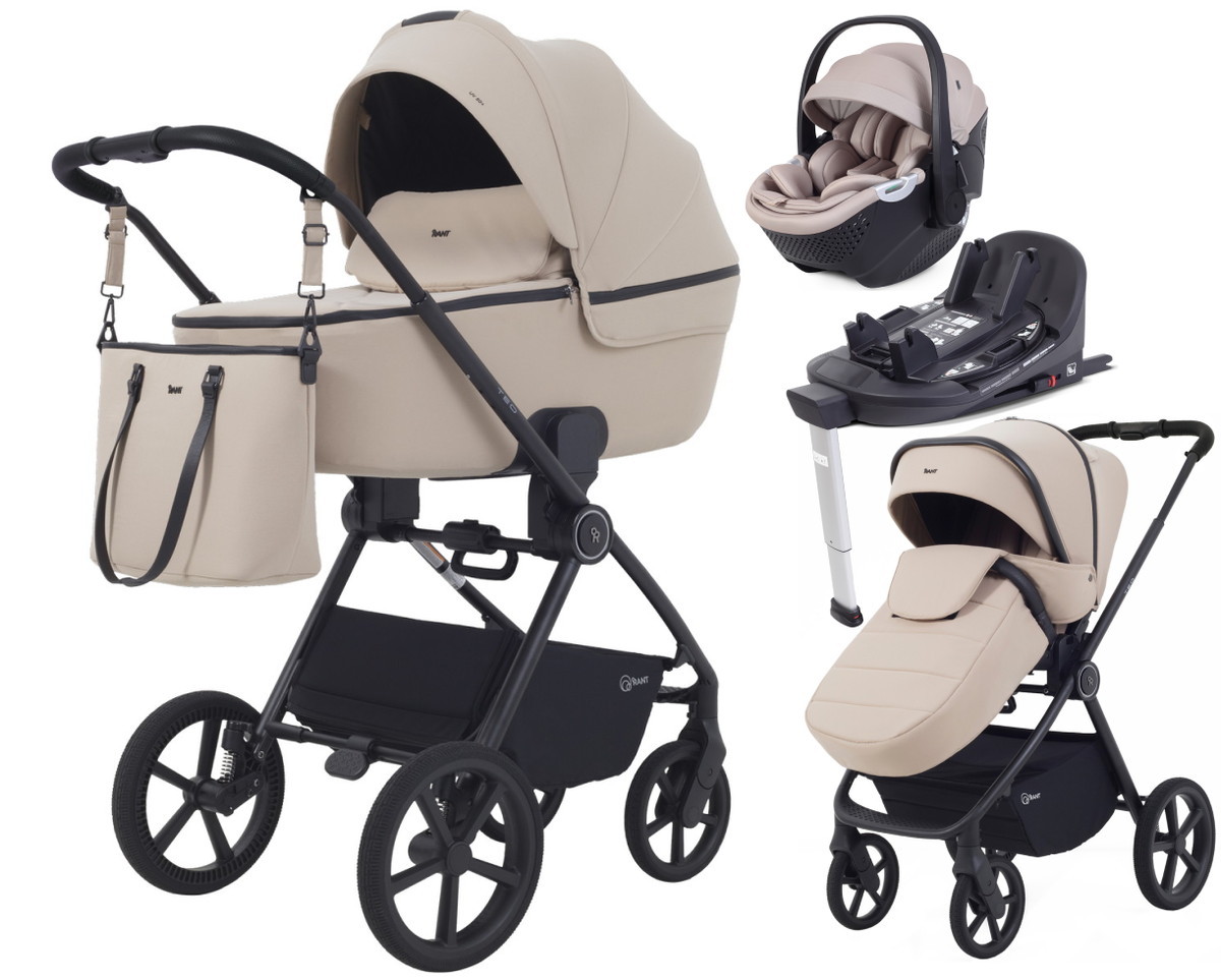 Детская коляска Rant Teo Soft 4 в 1 с автокреслом Aster Zero Beige и базой Beige
