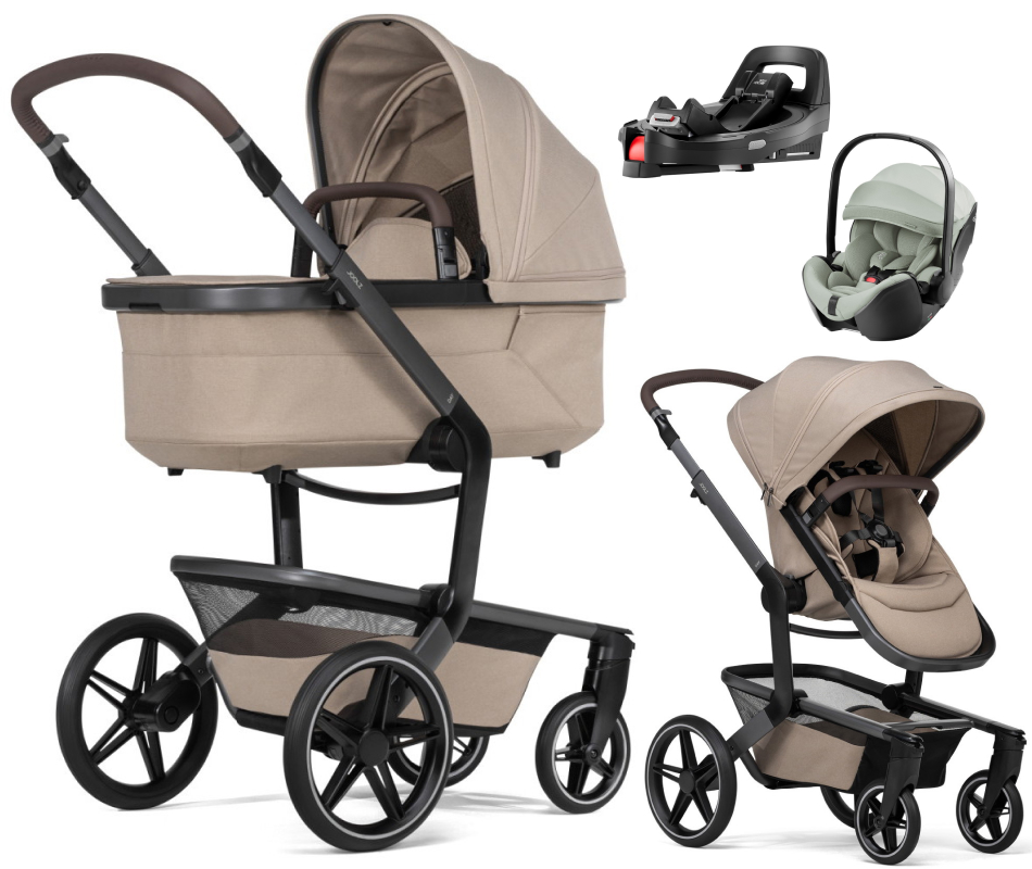 Детская коляска 4 в 1 Joolz Day 5 и автокресло Britax Roemer Baby-Safe Pro Style Sage green без адаптеров и база Vario Base 5Z Sandy Taupe