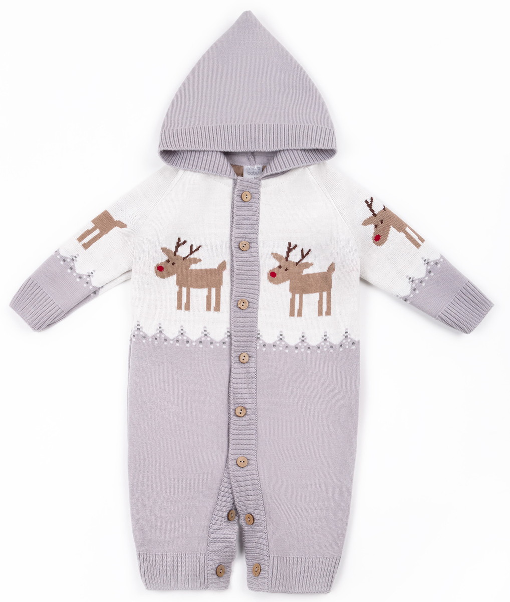 Комбинезон вязаный AmaroBaby Pure Love Christmas Deer с капюшоном серый 62