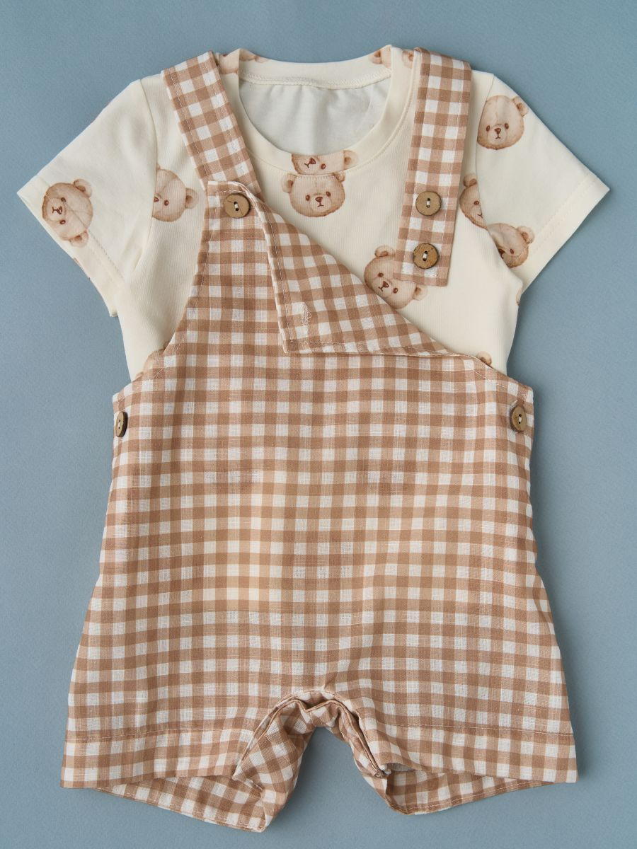 Футболка и песочник Little star Мишки 265005 (ЧЗ-мз) крем/бежевая клетка 68