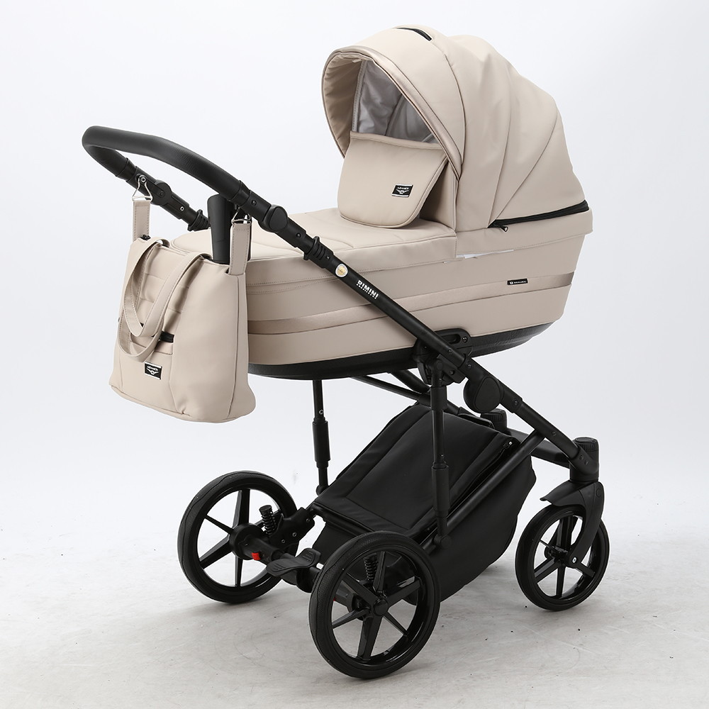 Детская коляска Adamex Rimini Deluxe 3 в 1 RI213 св.беж.кожа+беж.перл.отделка