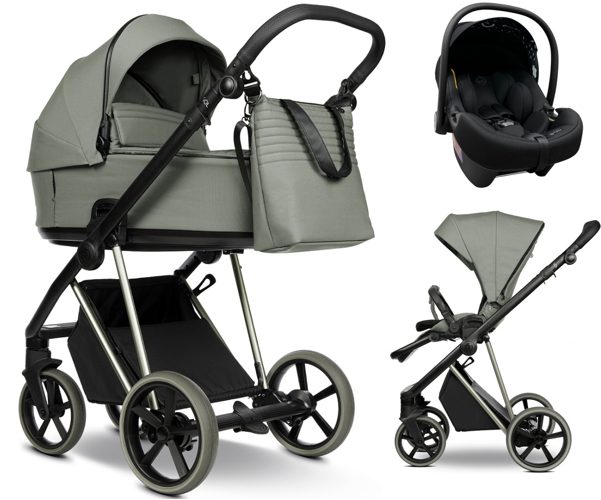 Детская коляска Roan Sol Vintage Luxury 3 в 1 с автокреслом Tutis Elo Lux EduSky Black VIN 02/SG Sage Green/Sage/руч.Black