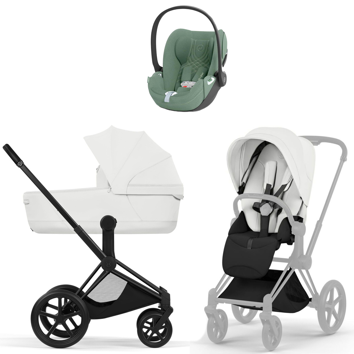 Коляска Cybex Priam V Matt Black Style Cloud T Leaf Green Plus 3 в 1 Off White