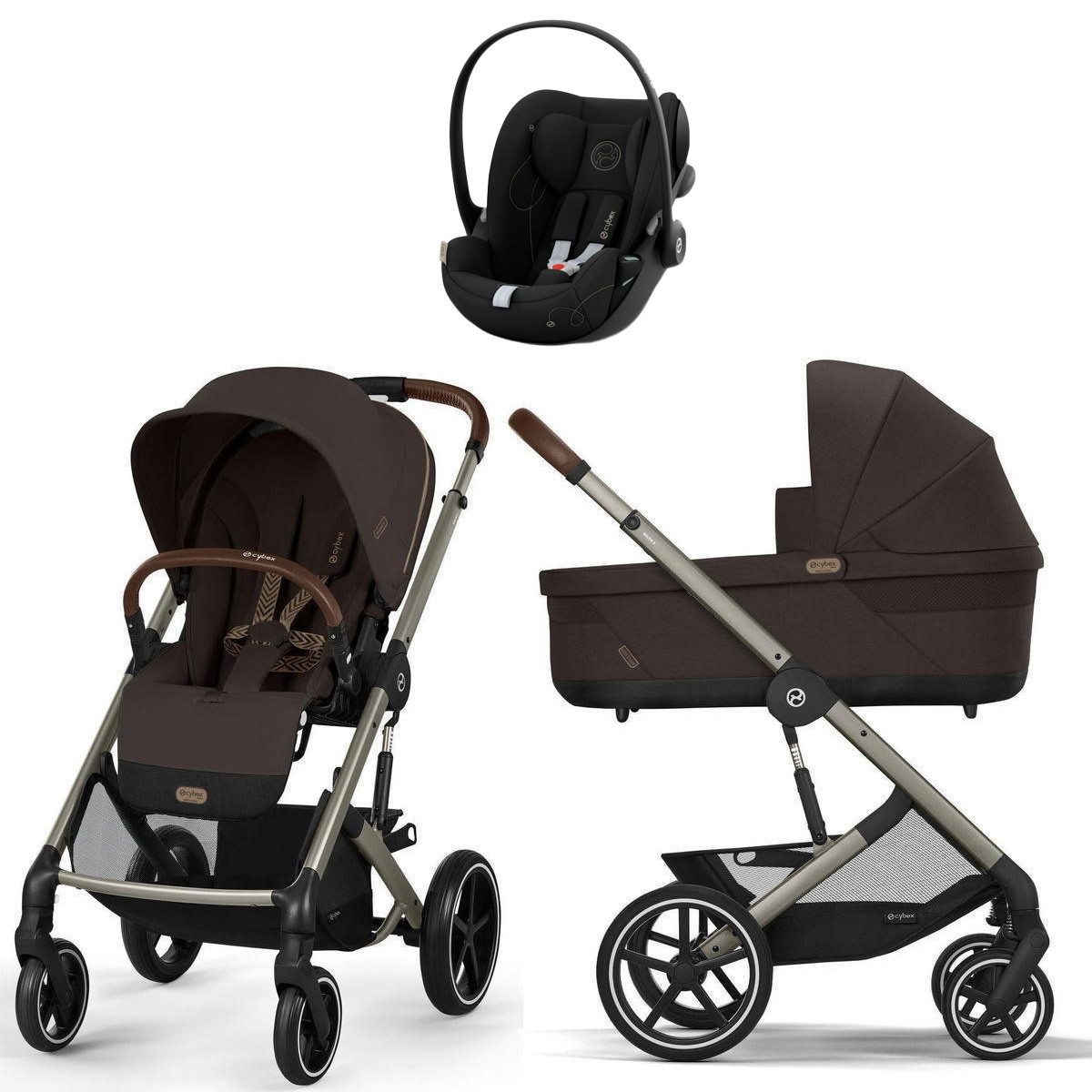 Коляска Cybex Balios S Lux TPE complete Cloud G Moon Black 3 в 1 Chocolate Brown с дождевиками