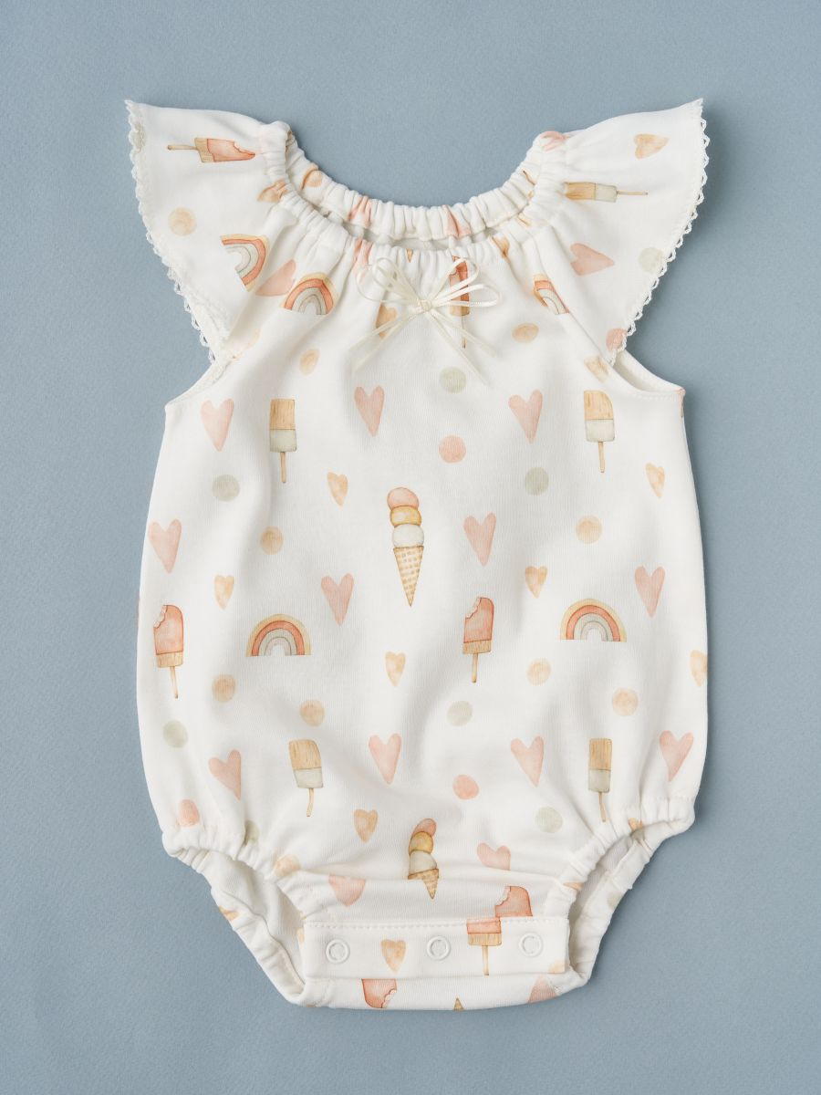 Боди с крылышками Little Star Мороженое, сердечки, шарики 3732 (ЧЗ-мз) крем 62