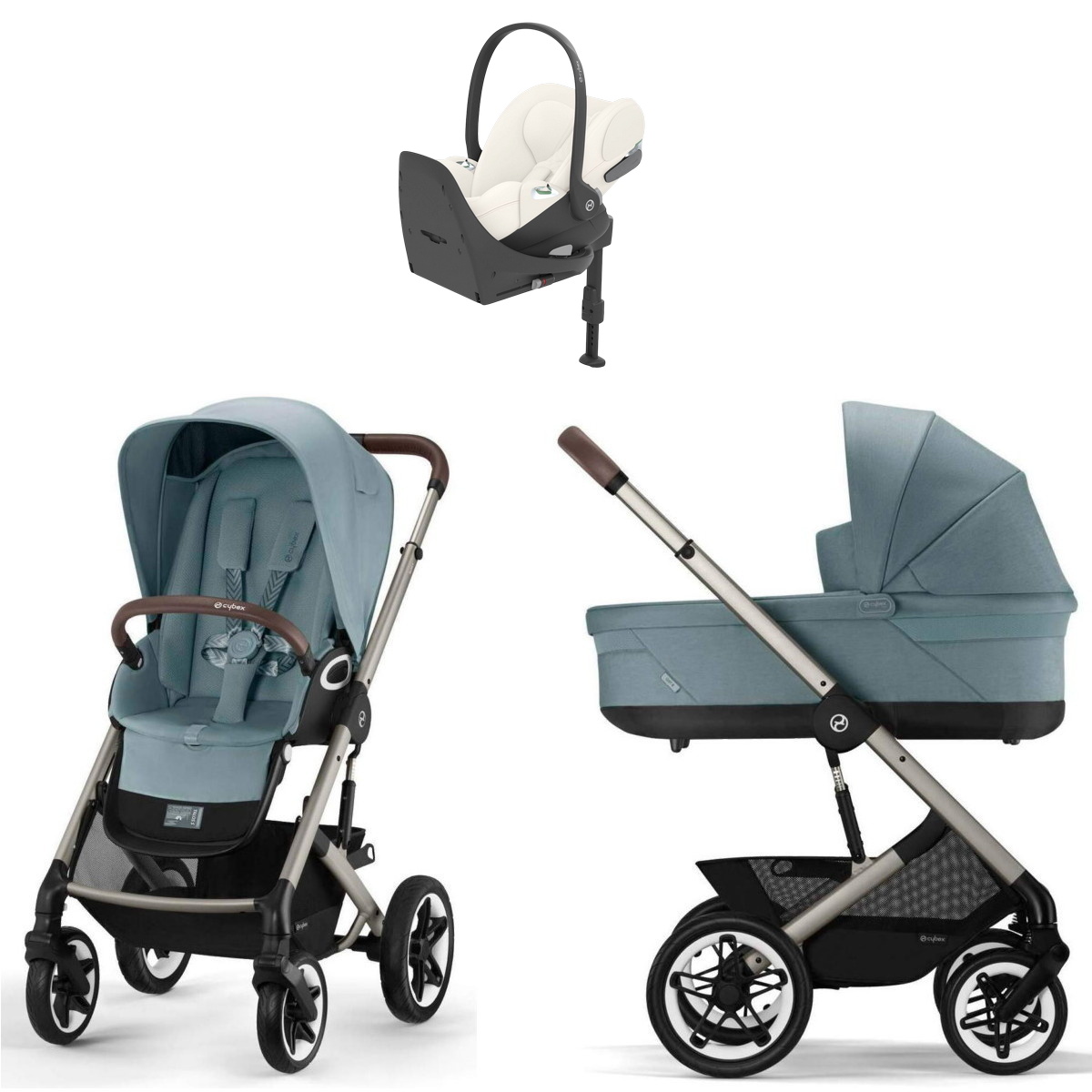 Коляска Cybex Talos S Lux TPE complete Cloud T Off White Plus Base T 4 в 1 Stormy Blue с дождевиками