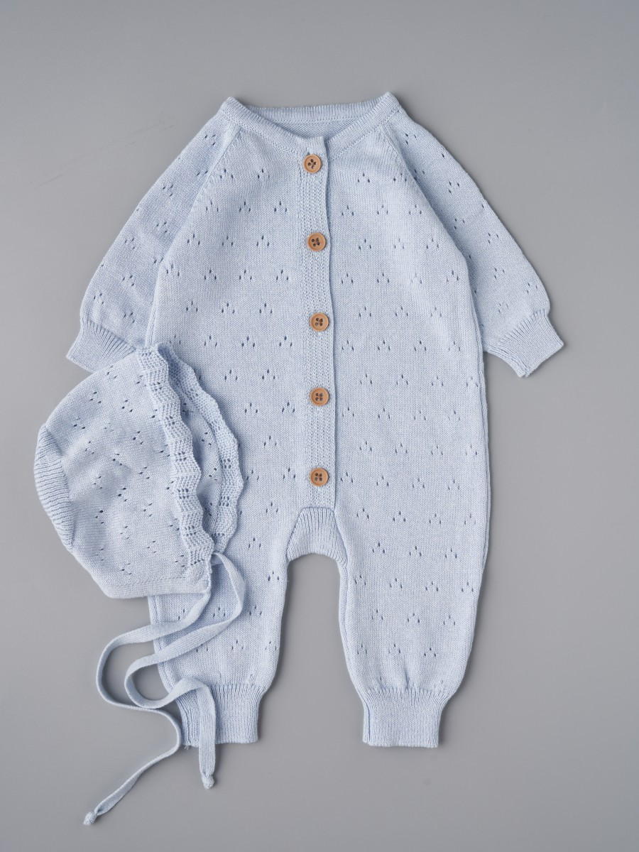 Комбинезон и чепчик Little Star (вязаный хлопок) 80376 (ЧЗ-мз) голубой 62