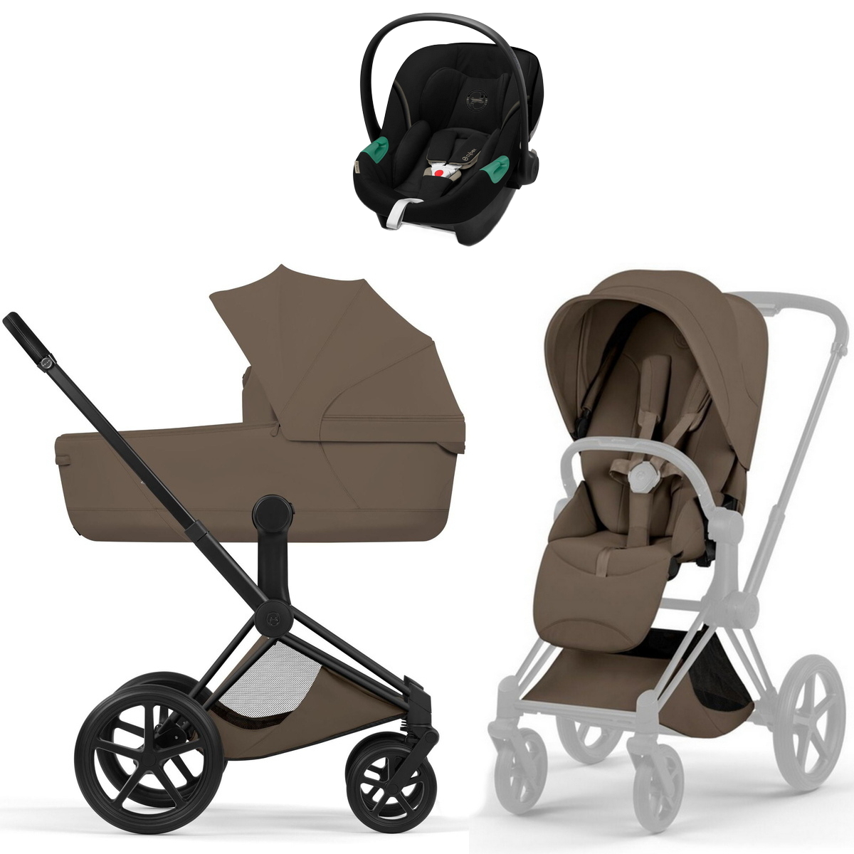 Коляска Cybex Priam V Matt Black Style Aton S2 Moon Black 3 в 1 Coconut Brown