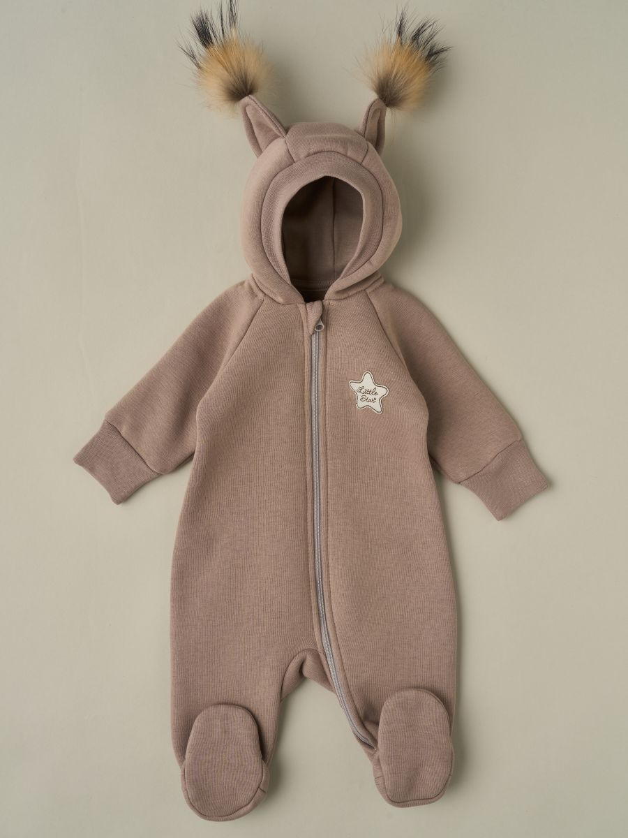 Комбинезон Little Star Рысенок с капюшоном футер с начесом 30321 (ЧЗ-мз) кофейно-серый 62