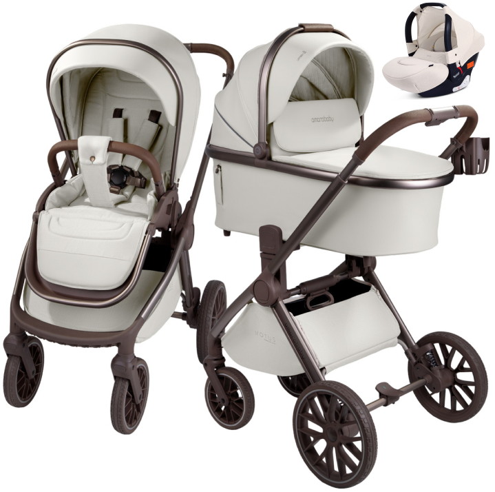 Детская коляска AmaroBaby Motus Premium Ecco Exclusive 3 в 1 с автокреслом Rant Cruise Beige молочный