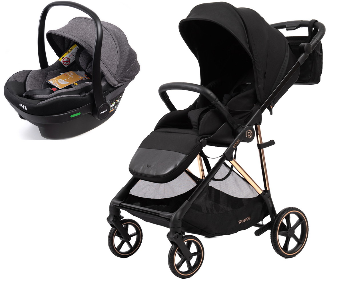 Прогулочная коляска Peppy Amici с автокреслом Jovikids Aria Black рама Gold