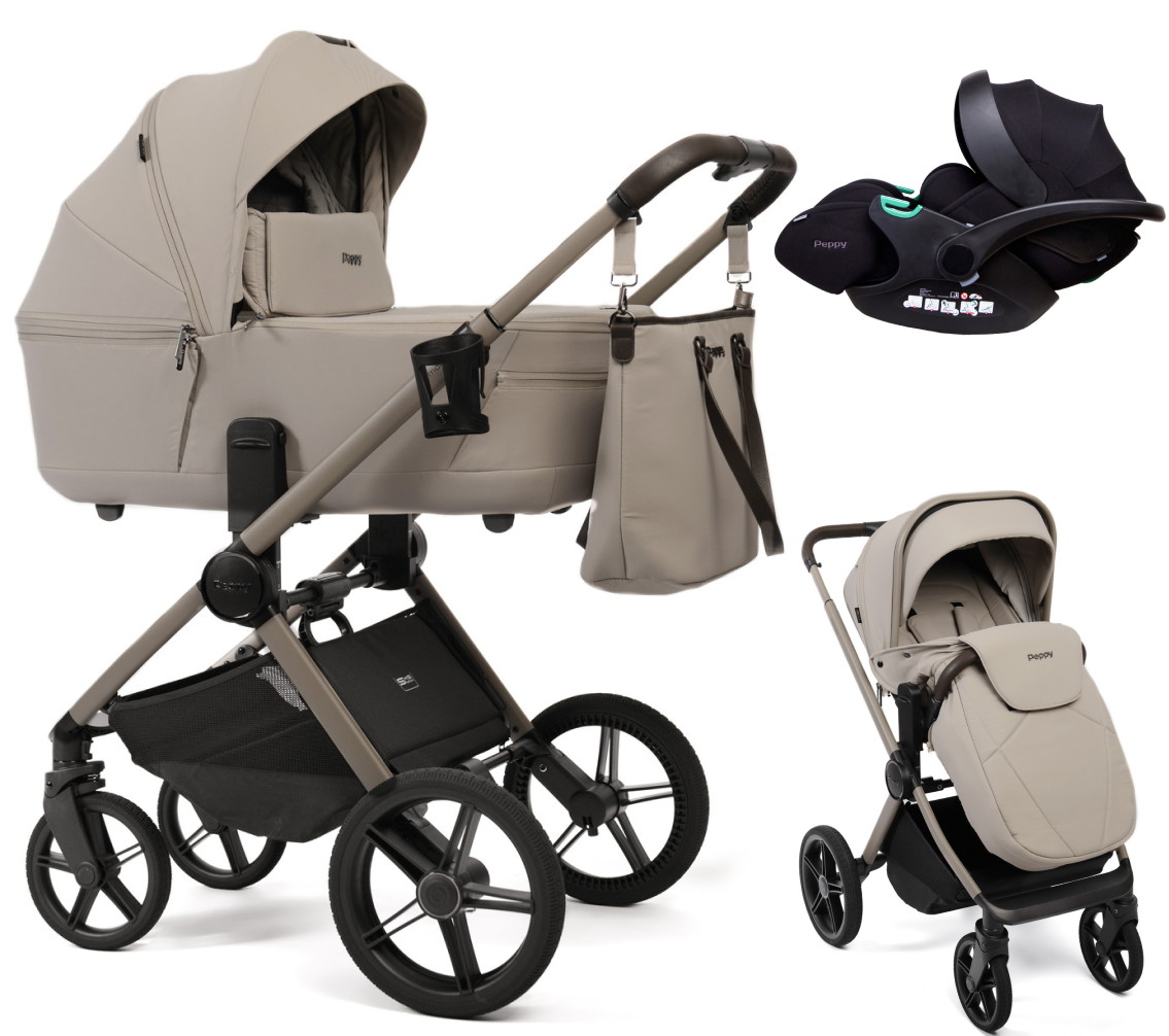 Детская коляска Peppy Monaco Thermo 3 в 1 с автокреслом Verona Black Latte (бежевый), рама бежевая