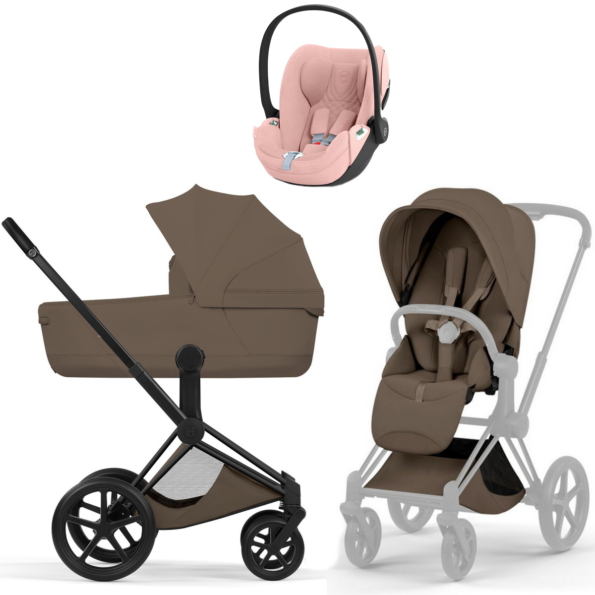Коляска Cybex Priam V Matt Black Style Cloud T Peach Pink Plus 3 в 1 Coconut Brown