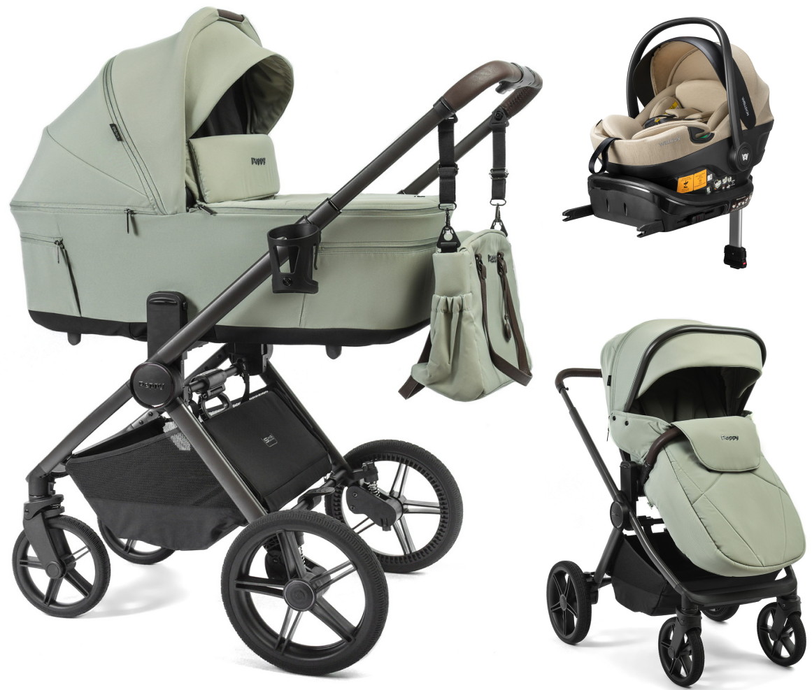 Детская коляска Peppy Soho 4 в 1 с автокреслом Welldon Crown 2 Beige и базой Oregano (орегано), рама серо-бежевый