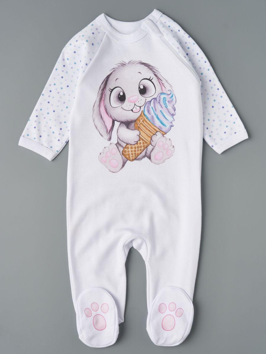 Комбинезон на молнии Little Star Зайка с мороженым 0208 (ЧЗ-мз) белый 68