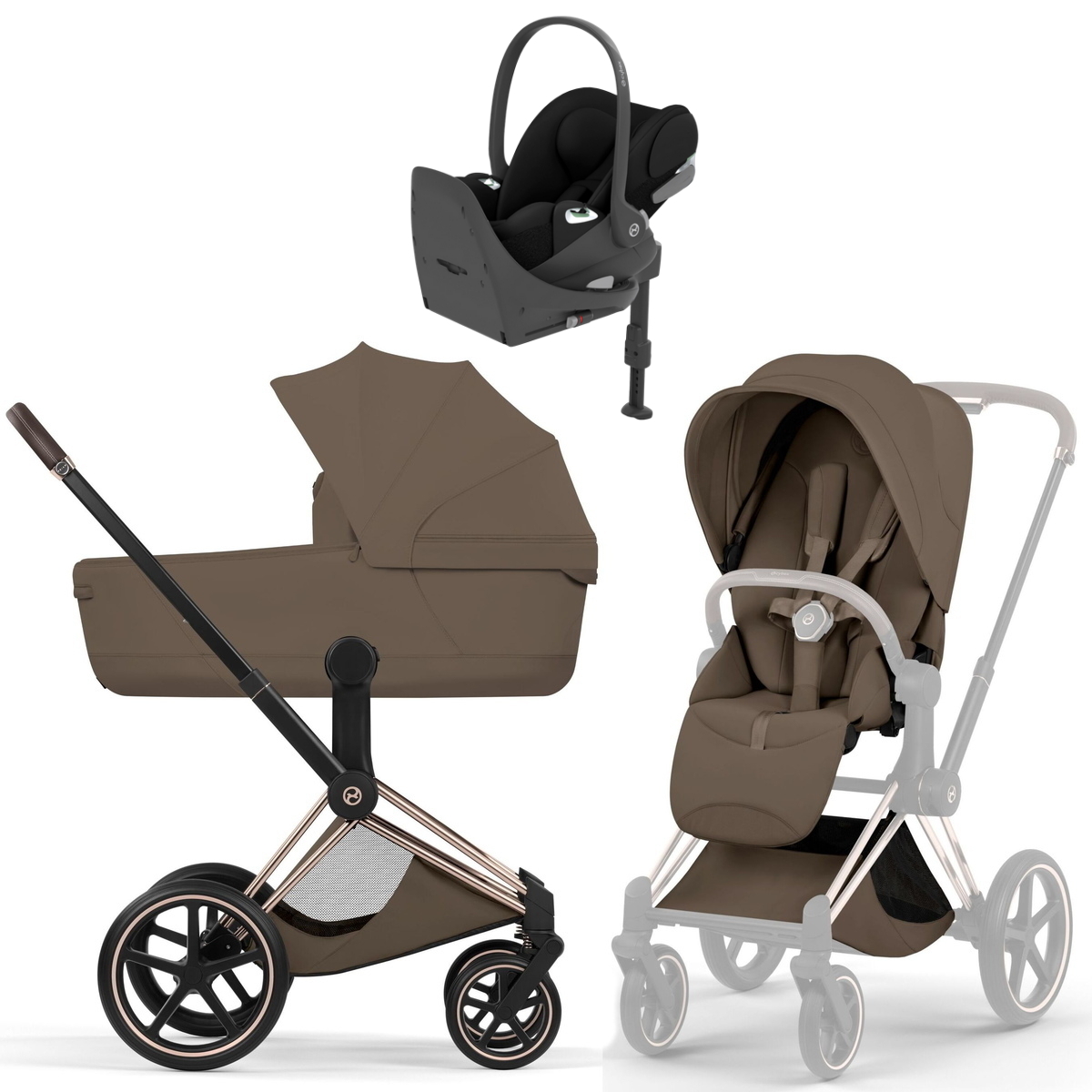 Коляска Cybex Priam V Rosegold Style Cloud T Sepia Black Base T 4 в 1 Coconut Brown