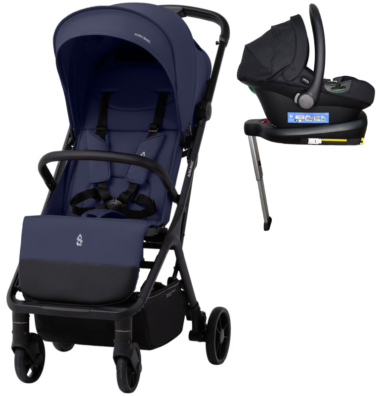 Прогулочная коляска Sweet Baby Aura Basic SBL + автокресло Elegante Plus с базой i-Size ISOFIX DK780 Dark Blue