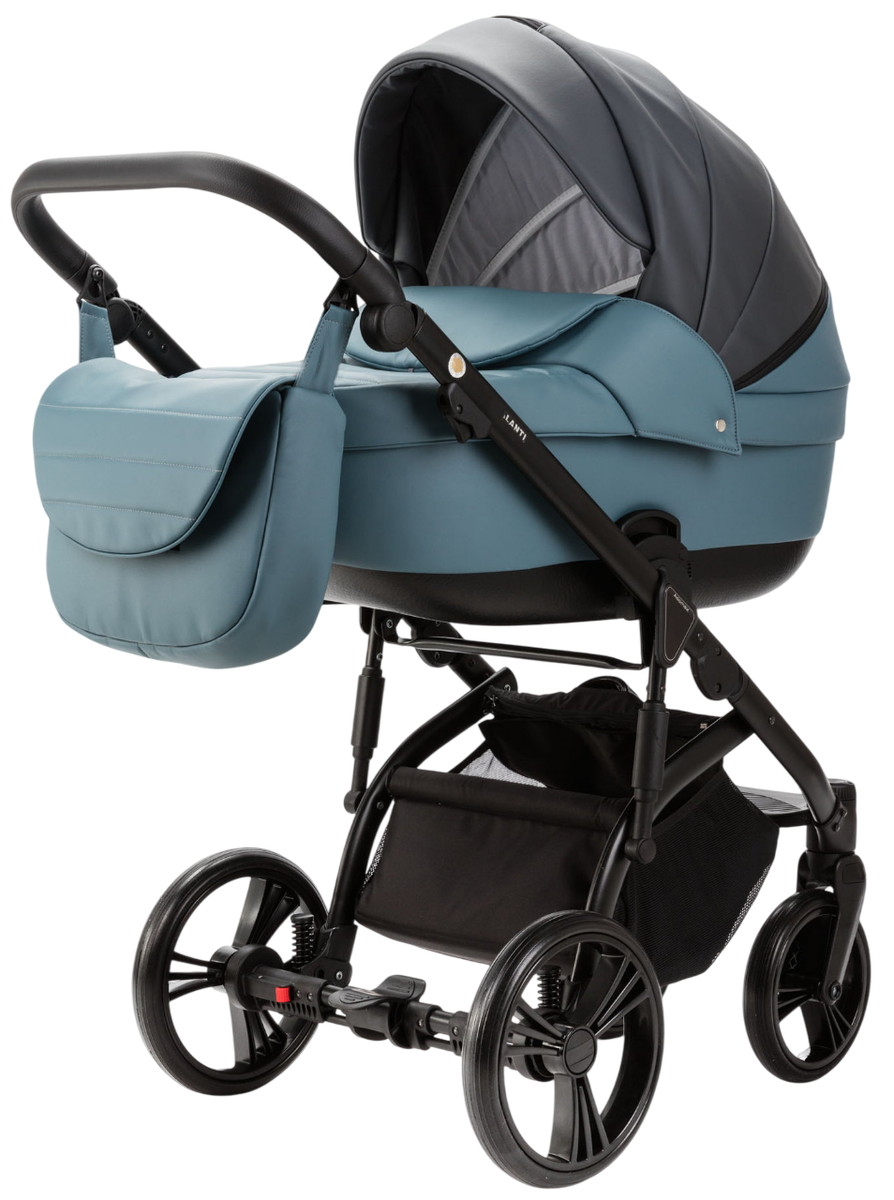 Детская коляска Adamex Lanti Deluxe 3 в 1 LN-SD42 (Т. СЕРАЯ. КОЖА + СЕРО-ГОЛУБ.КОЖА)