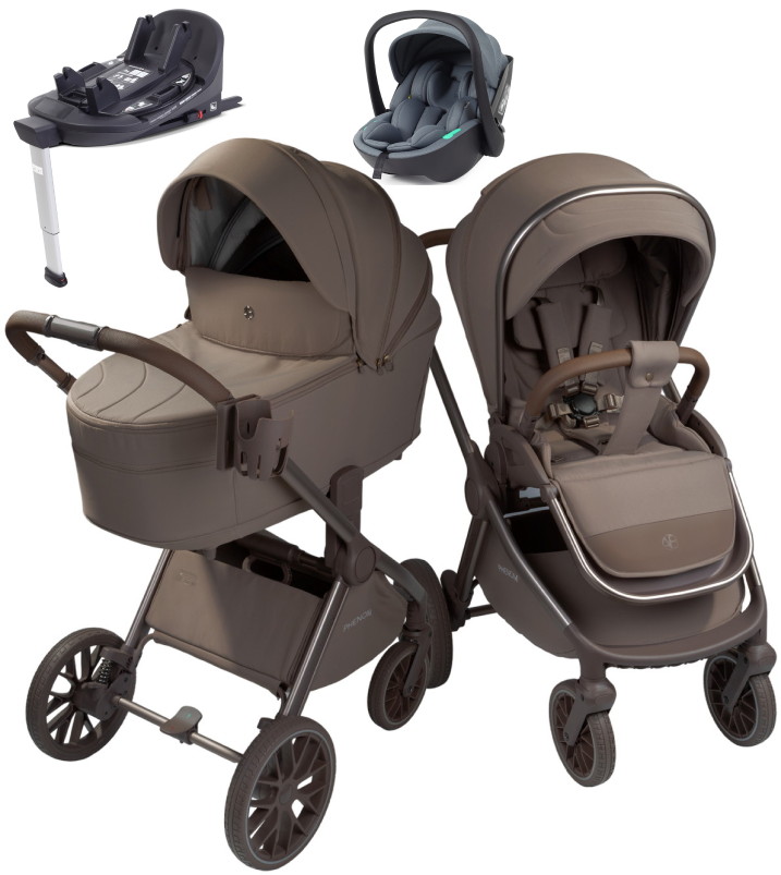 Детская коляска AmaroBaby Phenom 4 в 1 с автокреслом Rant Miro Graphite и базой бежевый