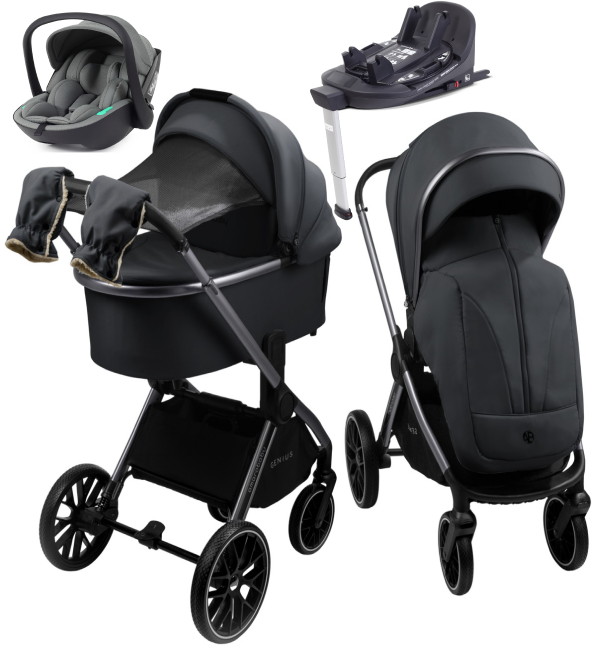 Детская коляска AmaroBaby Genius 4 в 1 с автокреслом Rant Miro Olive и базой серый