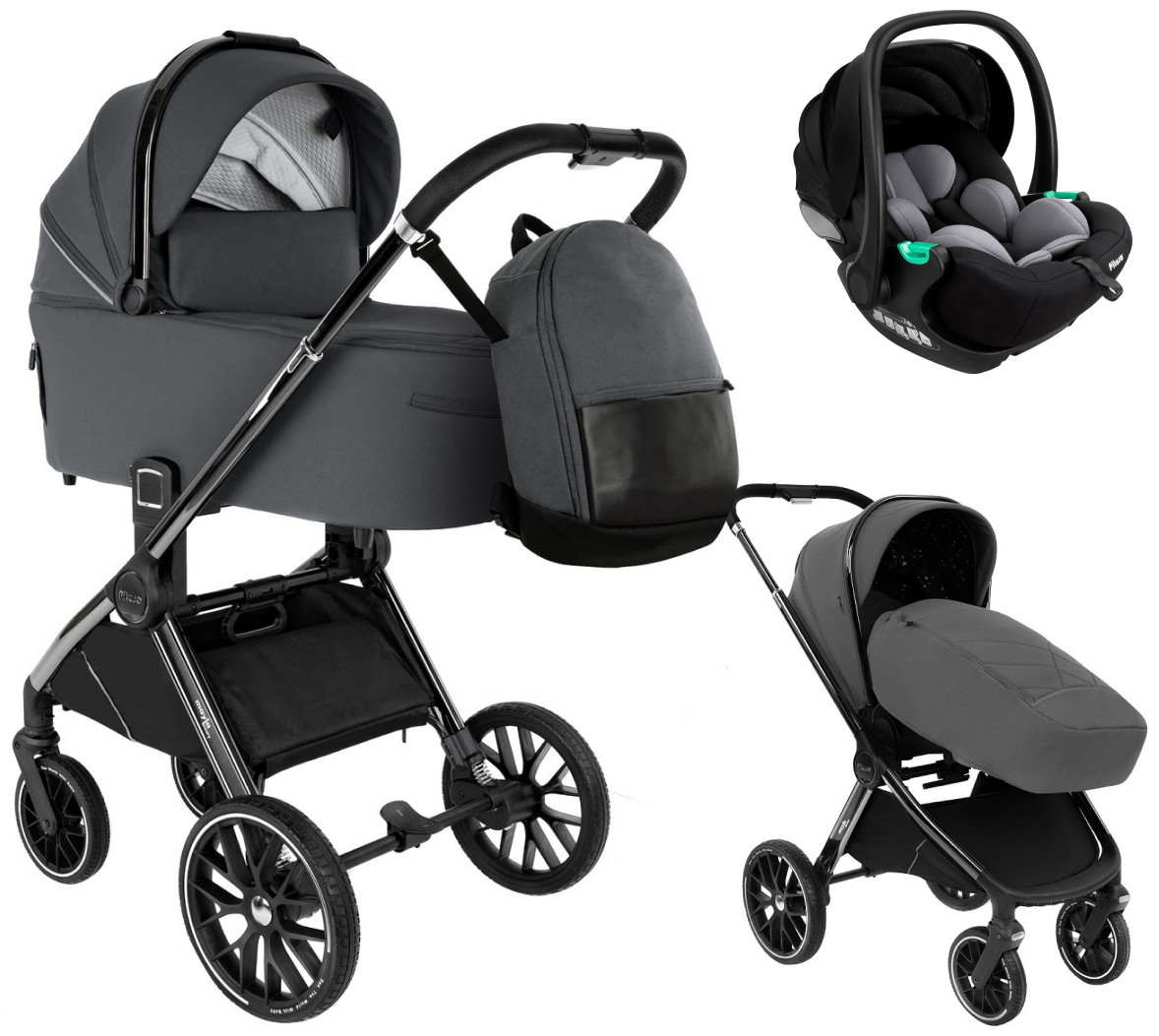 Детская коляска Pituso Mayla Luxury 3 в 1 с автокреслом Baesa Dark Grey