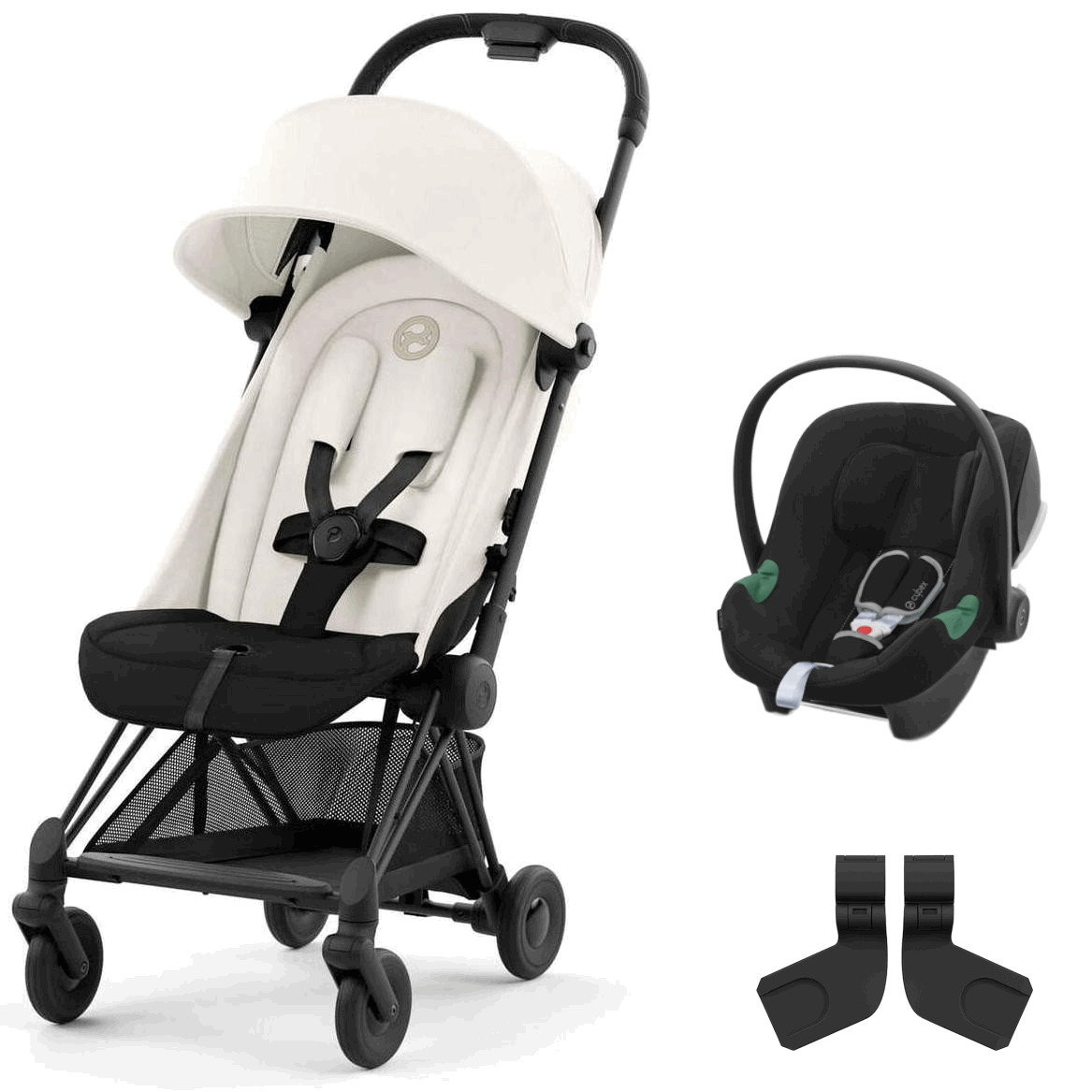 Коляска Cybex Coya Matt Black Frame Aton B2 i-Size Volcano Black 2 в 1 Off White с дождевиком и бампером