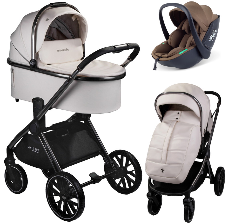 Детская коляска AmaroBaby Motus Premium Ecco 3 в 1 с автокреслом Rant Miro Moca молочный