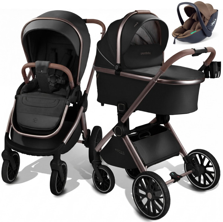 Детская коляска AmaroBaby Motus Premium Ecco Exclusive 3 в 1 с автокреслом Rant Miro Moca черный