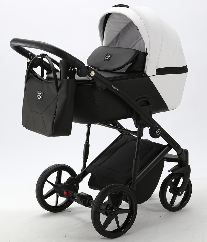 Детская коляска Adamex Mobi Deluxe 2 в 1 M-SD01 (БЕЛАЯ+ЧЕРНАЯ КОЖА)